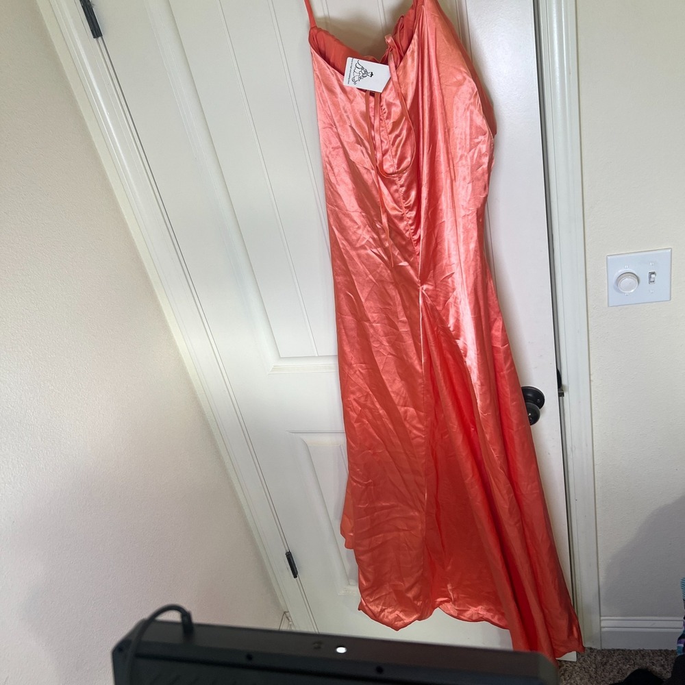 Hebeos Cocktail Wedding Prom Dress Womens 8‎ Coral Satin Criss Cross Back Party - Picture 10 of 10